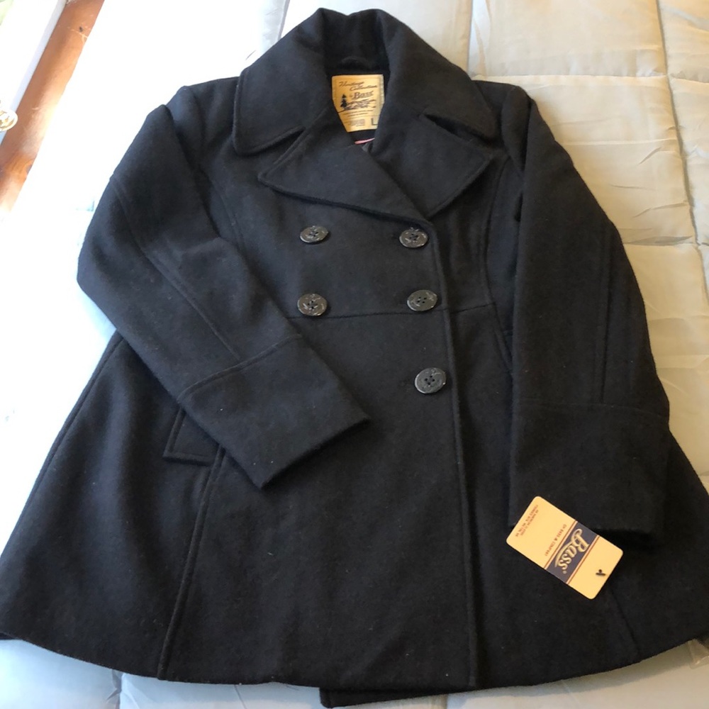 NWT Bass Navy Wool Blend Pea Coat